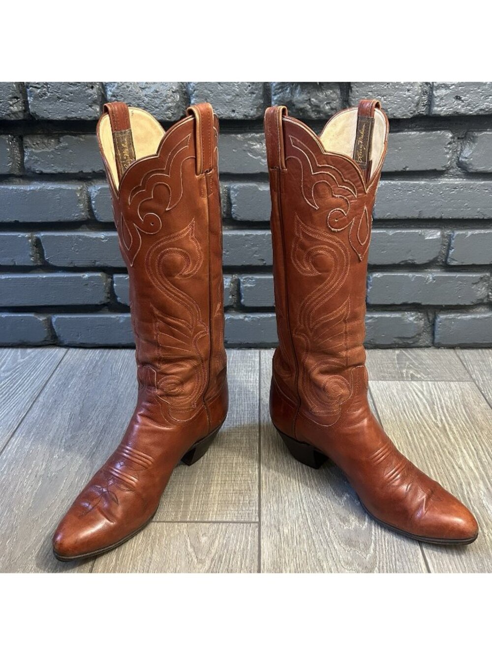 Larry Mahan Vintage Scalloped Top Tall Western Cowboy Boots Womens 10 B